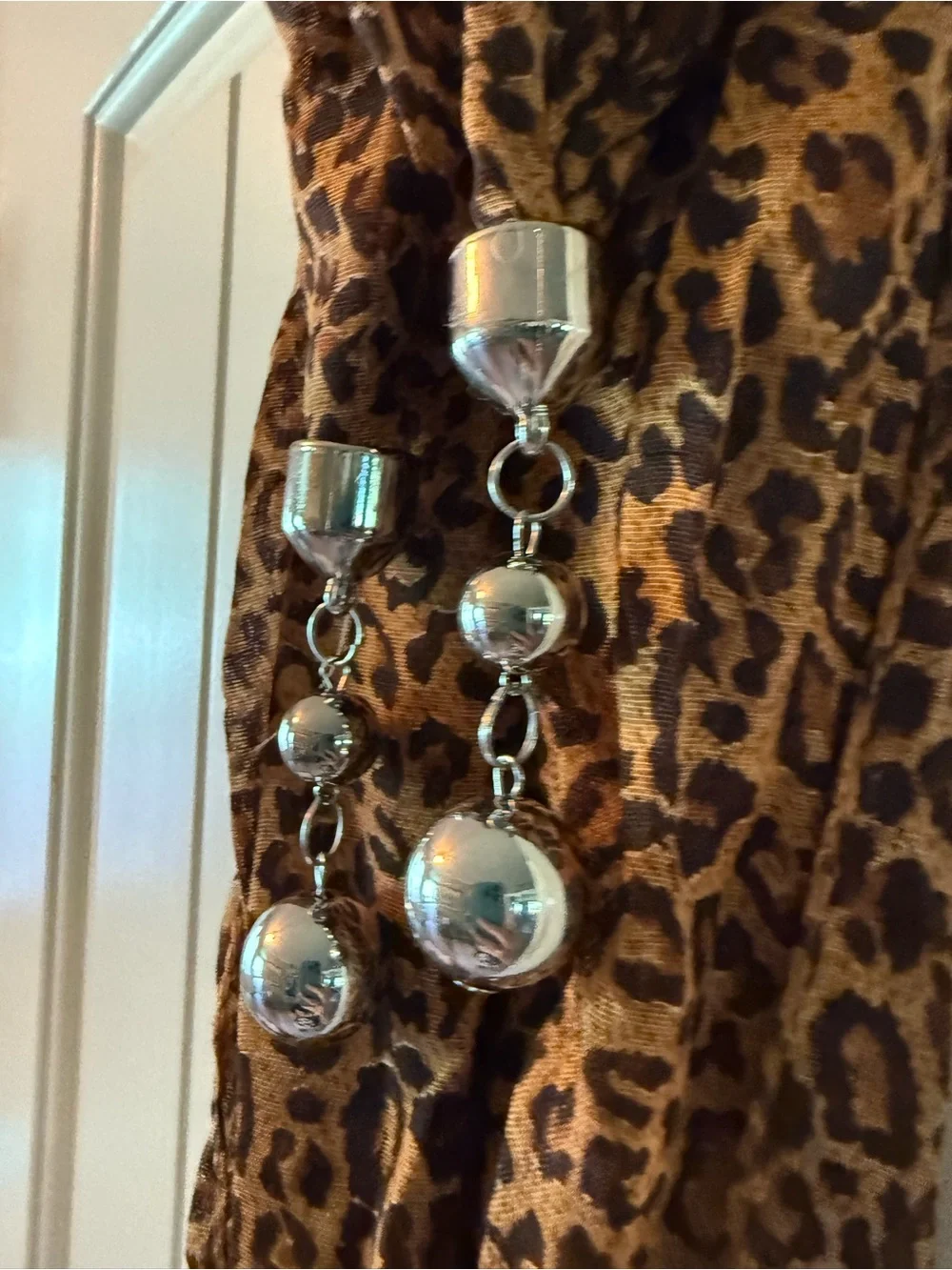 Leopard Print Scarf Necklace with Shell Pendant